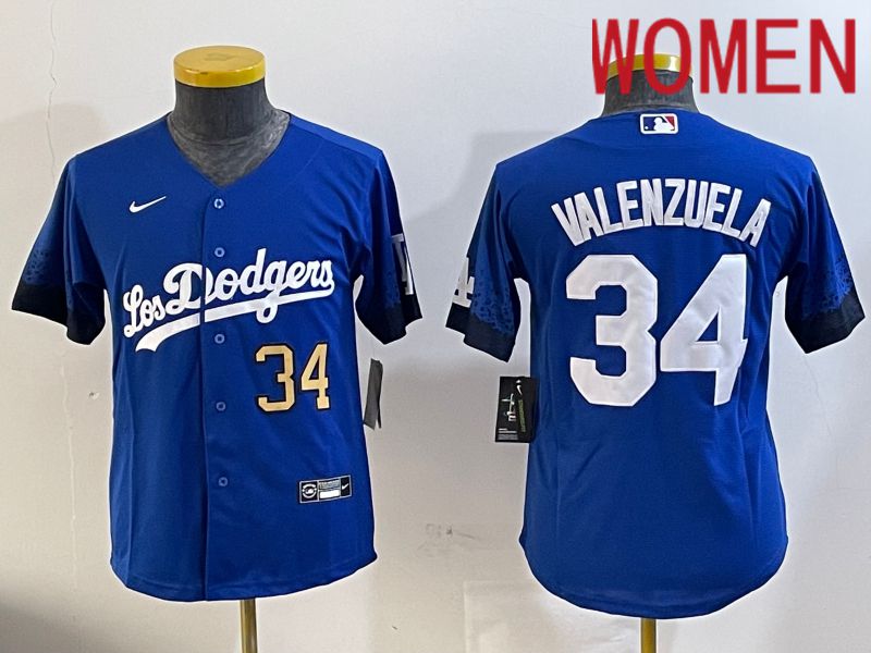 Women Los Angeles Dodgers 34 Valenzuela 2024 jersey 202411201